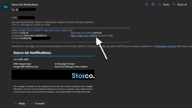 <p>Click on the email. Click on the sales order number.</p><p></p>