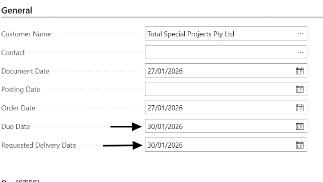 <p>Check the date and see if it is a reasonable future date to be able to make the product they want.</p><p>e.g. 2000 safeguard in 2 days is not reasonable.</p><p>2000 safeguard in 2 weeks is reasonable.</p><p>If the date is reasonable then make sure the requested delivery date and the due date match.</p><p>If the date is not reasonable you can reject the sales order.</p>