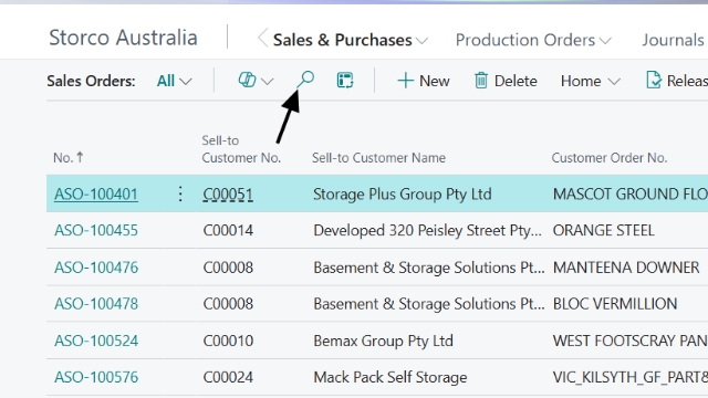 <p>Click on the magnifying glass to search for the sales order number.</p>