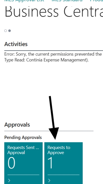 <p>2- Go to Business Central and scroll down to the Approvals tile and click on it.</p>