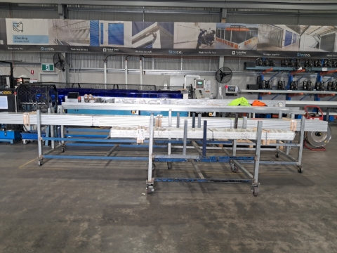 <p>Get your trolley.</p><p>Depending on the size of the product, depends on which trolley you get. 3 metres and bigger use the big trolley. 3 metres and smaller, use the small trolley.</p>