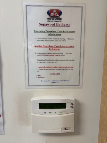 <p>Set the office alarm using the pad to the left of the front door.</p><p>The office is now closed & alarmed.</p><p>Move to the Warehouse</p>