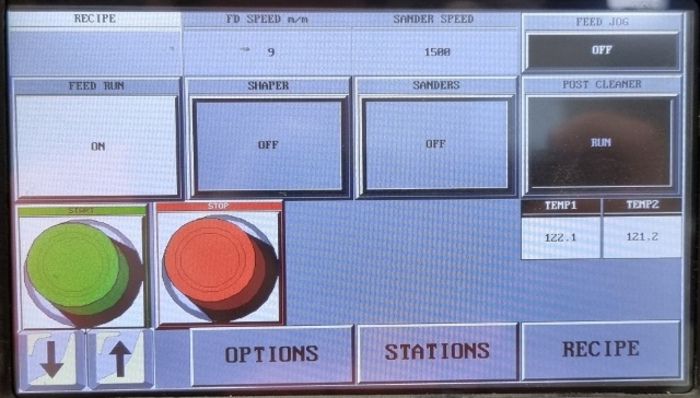 <p><span style="line-height: 1.4;">Green touch screen button pushed to start exhaust extraction and heat heaters</span></p>