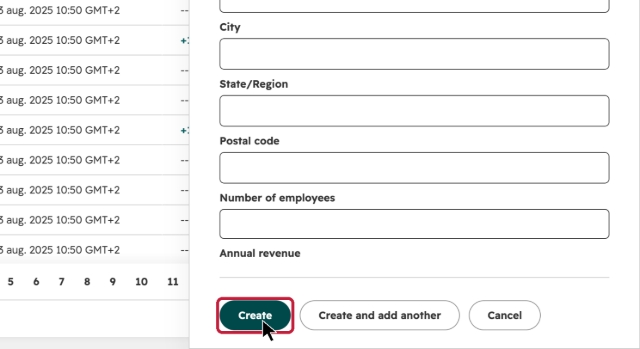 <p>Click Create to save the company. Use Create and add another if you have more companies to add. The new company now appears in the Companies list.</p>