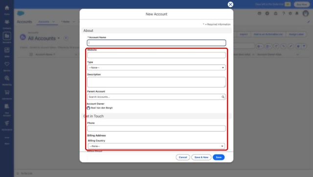 <p>Fill in the other company details as needed: Website, Type, Description, Parent Account, Phone and Billing Address.</p>