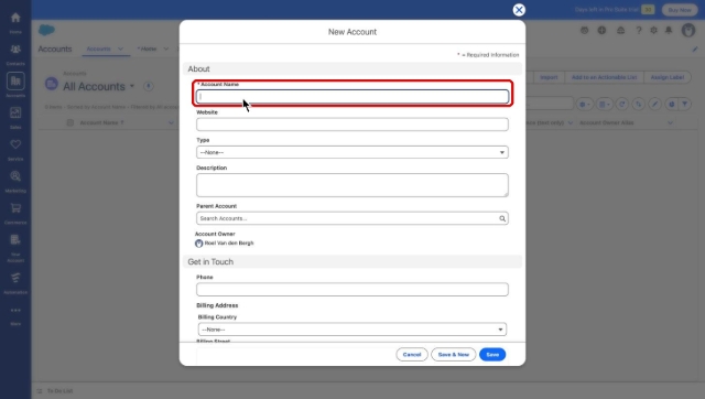 <p>Enter the company name in the Account Name field. This is the only required field.</p>