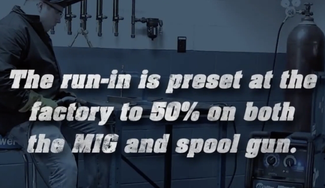 <p>The Run In is the initial speed of the feed rate. The factory sets this at 50%. Changing this setting up or down should help it reduce the intitial popping of the welder. Please watch this you tube video for a full explanation</p><p></p><p><a target="_blank" rel="noopener noreferrer nofollow" href="https://www.youtube.com/watch?v=YTzThbdncjo">https://www.youtube.com/watch?v=YTzThbdncjo</a></p>