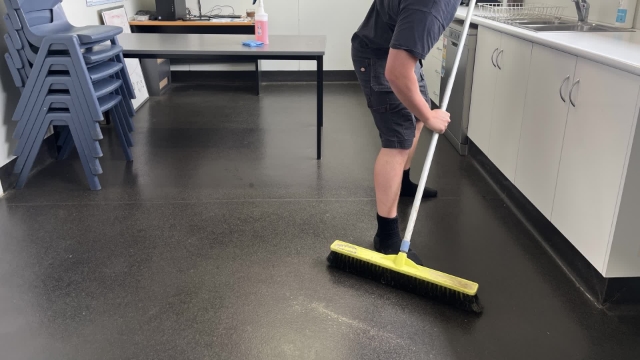 <p>Sweep the floor remove all dirt and crumbs.</p>