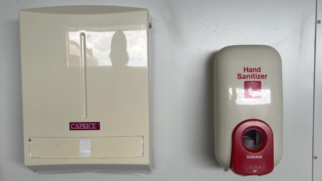 <p>Restock hand sanitizer and paper towels if required.</p>
