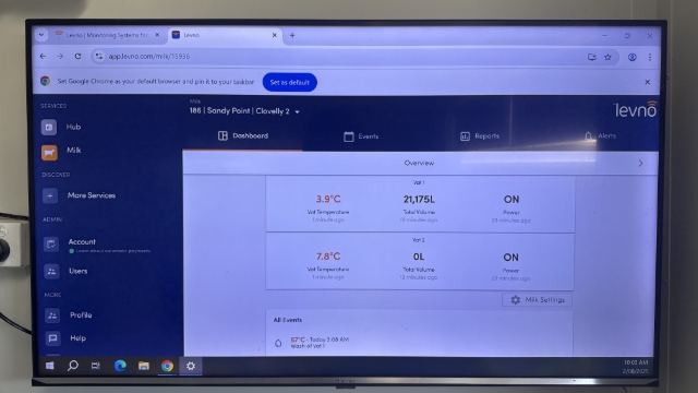 <p>Check milk volume in vat using Levno Systems QR Code on Vat or: Dairy 1 (182) check the monitor on the wall at cups on. Dairy 2 (186) check monitor in the lunch room</p>