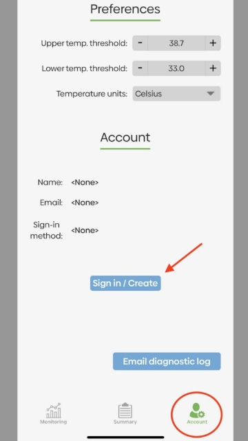 <p>CREATE AN ACCOUNT</p><ul><li>Open the App</li><li><span style="font-family: Roboto, "Segoe UI", GeezaPro, "DejaVu Serif", sans-serif, -apple-system, BlinkMacSystemFont; font-size: 20px; text-align: inherit;">Click on the Account Tab (Red Circle)</span></li><li><span style="font-family: Roboto, "Segoe UI", GeezaPro, "DejaVu Serif", sans-serif, -apple-system, BlinkMacSystemFont; font-size: 20px; text-align: inherit;">Click on the Sign in / Create Account button (Red Arrow)</span></li></ul>