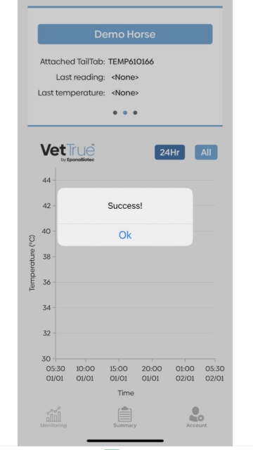 <ul><li><span style="font-family: Roboto, "Segoe UI", GeezaPro, "DejaVu Serif", sans-serif, -apple-system, BlinkMacSystemFont; font-size: 20px; text-align: inherit;">Once the App locates the Bluetooth signal from the TailTab™ Sensor a 'Success!' message will appear</span><br></li></ul><p><br></p>