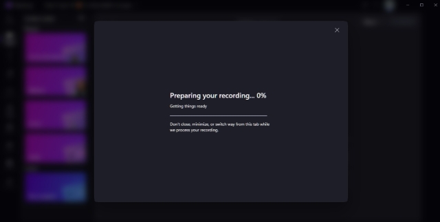 <h5>Step 7: Process the Recording</h5><p></p><ol><li><p><span style="font-size: 16px; line-height: 1.4;">After stopping the recording, Clipchamp will prepare the video.</span></p></li><li><p><span style="font-size: 16px; line-height: 1.4;">Wait for the recording to finish processing.</span></p></li></ol><p></p>