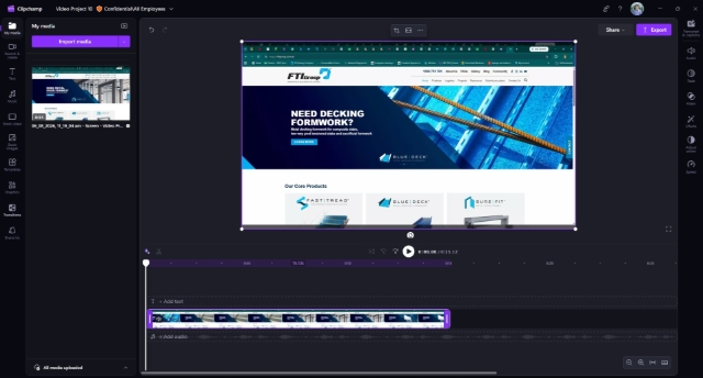 <h5>Step 11: Edit Your Recording</h5><p></p><ol><li><p><span style="font-size: 16px; line-height: 1.4;">After clicking <strong>Save and Edit</strong>, the recording will be added to the Clipchamp timeline.</span></p></li><li><p><span style="font-size: 16px; line-height: 1.4;">Review your recording using the preview window.</span></p></li><li><p><span style="font-size: 16px; line-height: 1.4;">Drag the start or end of the video clip to trim unwanted sections.</span></p></li><li><p><span style="font-size: 16px; line-height: 1.4;">Use the editing tools on the right-hand side to:</span></p><ul><li><p><span style="font-size: 16px; line-height: 1.4;">Add <strong>Audio</strong></span></p></li><li><p><span style="font-size: 16px; line-height: 1.4;">Apply <strong>Filters</strong></span></p></li><li><p><span style="font-size: 16px; line-height: 1.4;">Add <strong>Effects</strong></span></p></li><li><p><span style="font-size: 16px; line-height: 1.4;">Adjust <strong>Colors</strong></span></p></li><li><p><span style="font-size: 16px; line-height: 1.4;">Change <strong>Playback Speed</strong></span></p></li><li><p><span style="font-size: 16px; line-height: 1.4;">Apply <strong>Fade</strong> effects</span></p></li></ul></li><li><p><span style="font-size: 16px; line-height: 1.4;">Play the recording to confirm everything looks correct.</span></p></li></ol><p></p>