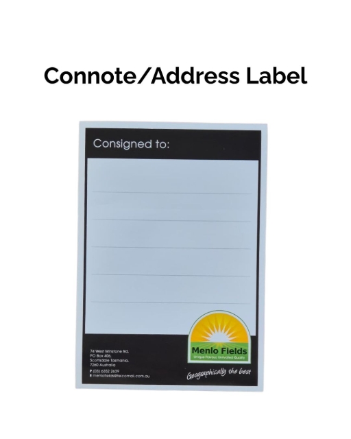 <p><strong>Connote/Address Label</strong></p><p>This should be written out with the customer's address and secured to the side of the pallet along with the <strong>invoice pocket</strong>. </p>