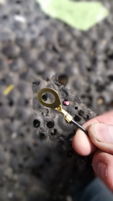 <p>Cut the original earth terminal off and replace it with an M8 one.</p>