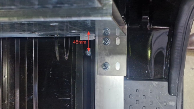 <p>Fit the split drawer to the van floor, the same as the last two steps from the single drawer above. The M8 bolt will be 45mm from the drawer side.</p><p></p><p></p><p></p>
