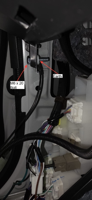 <p>Once the factory bolt has been removed sand the rear to remove paint.</p><p>Using an M6 x 20, fit it where the original factory bolt was and place the earth on as shown.</p>