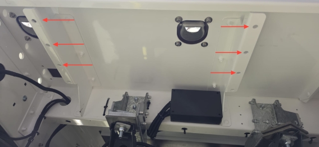 <p>Use the front 3 holes under the deck to mount the water tank.</p>