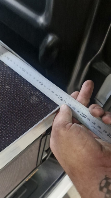 <p>Measure from the leg (CP110240) to the end of the shelf as shown they measurement should be 205mm.</p>