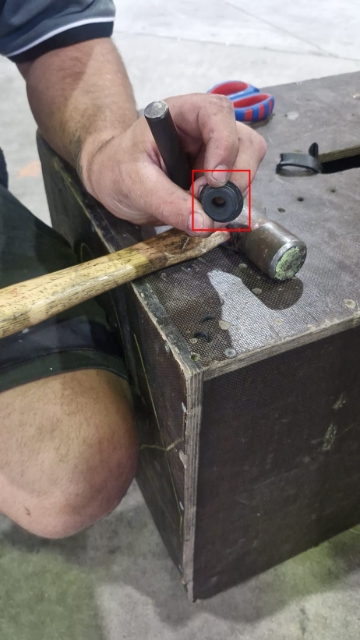 <p>Punch a hole through the grommet, big enough for the cab to canopy loom to pass through.</p>