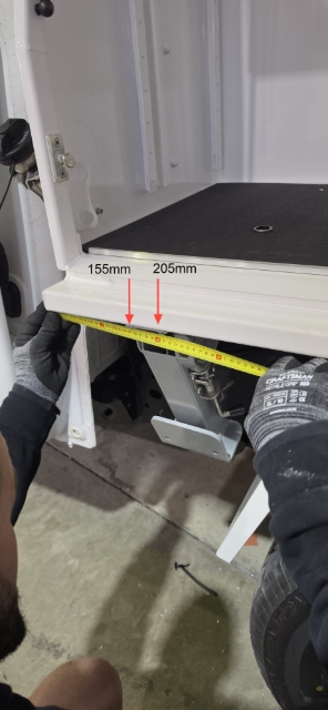 <p>Measure from the front of the box to get measurements for drilling the holes.</p>