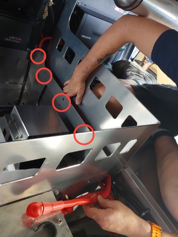 <p>Run 50mm positive cable through cable tray into battery compartment. Cable tie cables to cable tray in locations highlighted. </p>