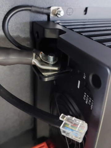 <p>Fit 50mm earth cable to inverter negative stud followed by inverter body earth cable, fit nut tighten using 13mm socket.</p>