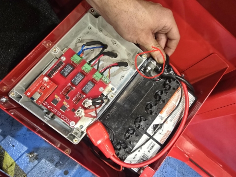 <p>Switch machine off and disconnect negative battery terminal.</p>
