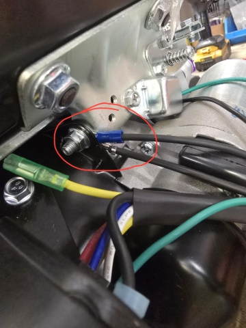 <p>Refit flywheel cover / pull start assembly making sure these two earth wire are behind the cover. If not, remove cover and put wire on first then refit cover.</p>