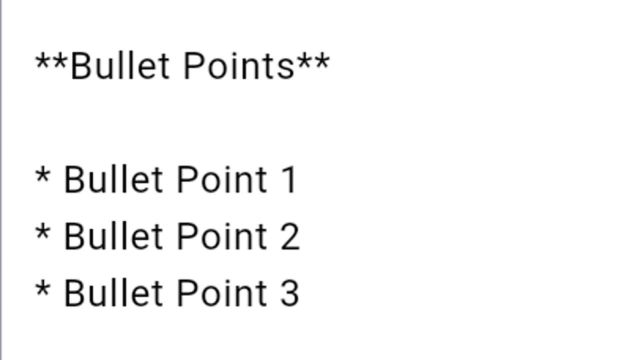 <p><strong>Bullet Points</strong></p>
<ul>
<li>Bullet Point 1</li>
<li>Bullet Point 2</li>
<li>Bullet Point 3</li>
</ul>