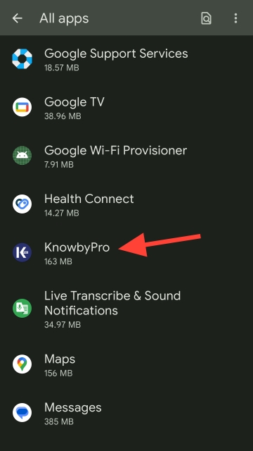 <p>Scroll until you can select the app you are looking for. In this case, Knowby Pro!</p>