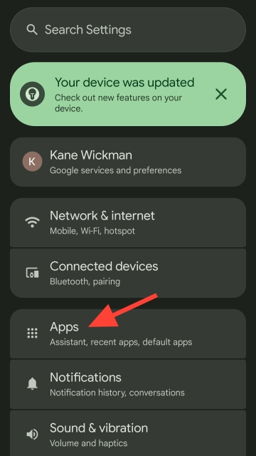 <p>Click on the option "Apps" to access app specific settings</p>