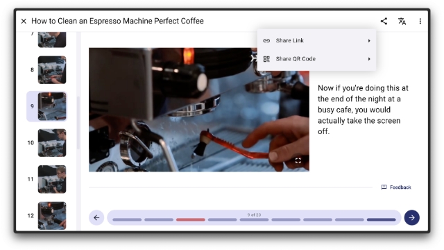 <h3>👀 Viewing & Sharing</h3><p>See how your users will view knowbys — online, offline, full-screen, or via links and QR codes:</p><ul><li><a class="e-rte-anchor" href="https://knowby.show/fdbe5181-28ab-45a5-950a-324a173c3214" title="https://knowby.show/fdbe5181-28ab-45a5-950a-324a173c3214" target="_blank" aria-label="Open in new window"><span>Using Knowby Pro app in offline mode</span></a></li></ul><ul><li><a class="e-rte-anchor" href="https://knowby.show/dbb3115d-a113-42ac-8aef-c81ecd361104" title="https://knowby.show/dbb3115d-a113-42ac-8aef-c81ecd361104" target="_blank" aria-label="Open in new window"><span>Using Full-Screen Mode</span></a></li></ul><ul><li><a class="e-rte-anchor" href="https://knowby.show/367556a9-4dd3-403b-a24a-0534eeab6cd2" title="https://knowby.show/367556a9-4dd3-403b-a24a-0534eeab6cd2" target="_blank" aria-label="Open in new window"><span>Enabling Dark Mode</span></a></li></ul><ul><li><a class="e-rte-anchor" href="https://knowby.show/ca41b2f6-411f-4df1-bbcc-a846a8a9654d" title="https://knowby.show/ca41b2f6-411f-4df1-bbcc-a846a8a9654d" target="_blank" aria-label="Open in new window"><span>Using knowby for compliance management</span></a></li></ul><ul><li><a class="e-rte-anchor" href="https://knowby.show/6defab75-39ca-498e-9fd5-dfd798559953" title="https://knowby.show/6defab75-39ca-498e-9fd5-dfd798559953" target="_blank" aria-label="Open in new window"><span>Sharing a knowby</span></a></li></ul><ul><li><a class="e-rte-anchor" href="https://knowby.show/bd05a0f2-8994-4d65-93f8-6dd25e3e84b1" title="https://knowby.show/bd05a0f2-8994-4d65-93f8-6dd25e3e84b1" target="_blank" aria-label="Open in new window"><span>Sharing a public knowby</span></a></li></ul><ul><li><a class="e-rte-anchor" href="https://knowby.show/ef8e9b6c-2b64-4492-873f-d555ad9c030e" title="https://knowby.show/ef8e9b6c-2b64-4492-873f-d555ad9c030e" target="_blank" aria-label="Open in new window"><span>Copy the embed code for your knowby to paste into an iframe</span></a></li></ul><ul><li><a class="e-rte-anchor" href="https://knowby.show/a2450d47-b1ec-48f3-b8be-9aa891588ba4" title="https://knowby.show/a2450d47-b1ec-48f3-b8be-9aa891588ba4" target="_blank" aria-label="Open in new window"><span>QR code customisation<br></span></a></li></ul>