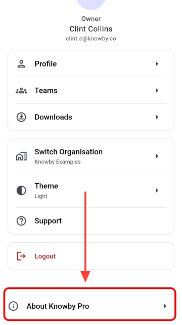 <p>Select <strong>About Knowby Pro</strong></p><p></p>
