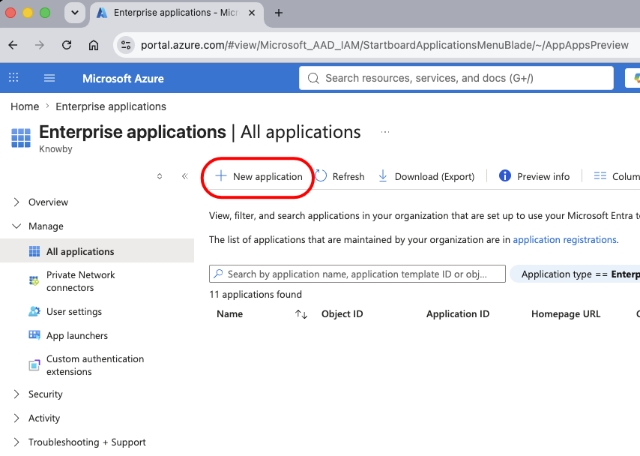 <p>Then click <strong>New application</strong></p>