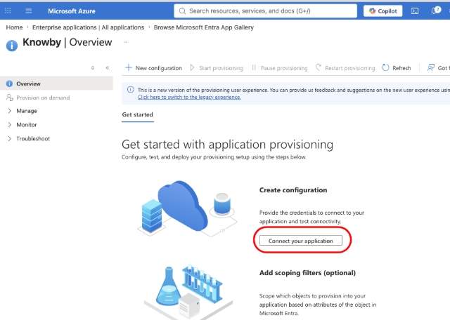 <p>Then click <strong>Connect your application</strong></p>