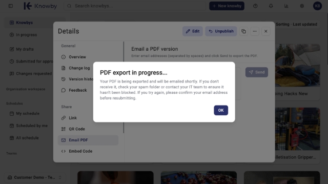 <p>Once the PDF's ready, it'll land in the inbox — click <strong>OK</strong> to close the dialog.</p><p></p>