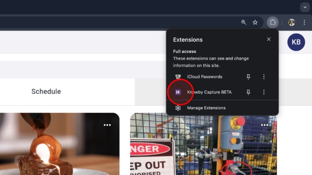 <p>Open the Knowby Capture extension from your browser toolbar.</p><p></p>