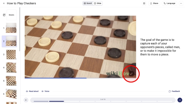 <p>In <strong>Slide mode</strong>, the <strong>Full-Screen button</strong> is always visible in the bottom-right corner, whether or not you're hovering.</p>