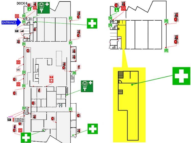 <h1>First Aid</h1><p></p><p>The site is equipped with first aid kits and equipment that are serviced routinely at the following locations:</p><ul><li><p>Manufacturing office</p></li><li><p>SFL office</p></li><li><p>Warehouse office</p></li><li><p>Maintenance workshop mezzanine</p></li><li><p>First Aid room</p></li><li><p>2 Eye Wash Stations (Warehouse Chemical Cage/Shopfloor Corridor Chemical Cage) </p></li><li><p>Each kit is clearly marked and includes a list of current trained First aiders</p></li><li><p>If you use the last piece of any first aid kit, report it to the Manufacturing Office or one of the First Aiders</p></li></ul><h1></h1><p></p>