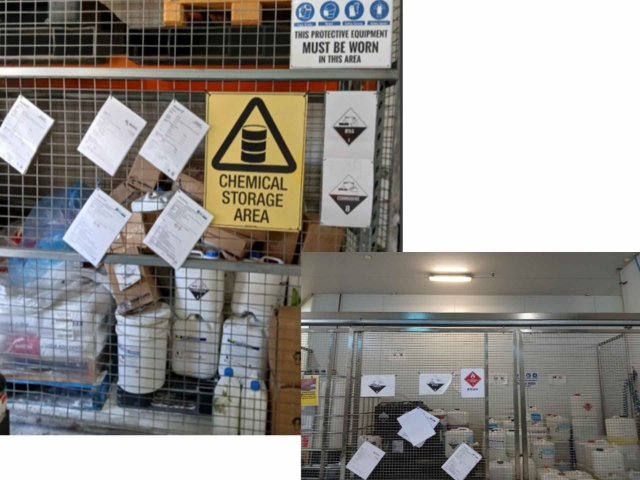 <h2>Chemical Safety</h2><p></p><ul><li><p>Only trained personnel should access the chemicals as requested by the leaders.</p></li><li><p>All chemicals must be returned to the designated chemical storage cage (one behind packaging team, one in the Warehouse) immediately after use. The chemical storage cage should always be locked.</p></li><li><p>Do not leave chemicals unattended.</p></li><li><p>Ensure the containers are not broken and are tightly sealed before storage to prevent leaks, spills, or evaporation.</p></li><li><p>Always check that chemical containers are clearly labelled with the correct name. Safety Data Sheets (SDS) for all chemicals in use are posted on the chemical storage cage.</p></li><li><p>Do not use chemicals from unlabelled or unclear containers. Report them to your supervisor immediately.</p></li><li><p>When handling chemicals, you must wear the appropriate PPE as required for the specific substance and task. This includes, but is not limited to:</p></li></ul><p>·Chemical-resistant gloves</p><p>·Face shield or safety goggles</p><p>·Apron or poncho</p><ul><li><p>Do not mix chemicals unless specifically instructed and trained to do so.</p></li><li><p>Always carry chemical containers with both hands and use secondary containment (e.g., trays or carriers) when transporting.</p></li></ul><p></p>