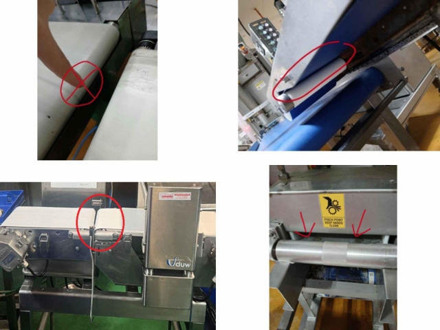 <h2>Machine with Conveyor Belt/Roller</h2><p></p><p>Machines equipped with conveyors and rollers present significant safety risks, primarily due to <strong>pinch points</strong> and <strong>entanglement hazards</strong>. These systems involve moving belts, rotating rollers, and narrow gaps where body parts, clothing, or tools can become caught, pulled in, or crushed.</p><p></p><p>Common hazard zones include:</p><ul><li><p>Entry/exit points of the conveyor belt</p></li><li><p>Transition points between rollers and belts/rollers and rollers</p></li><li><p>Areas underneath or behind the conveyor where moving parts are less visible</p></li></ul><p></p>