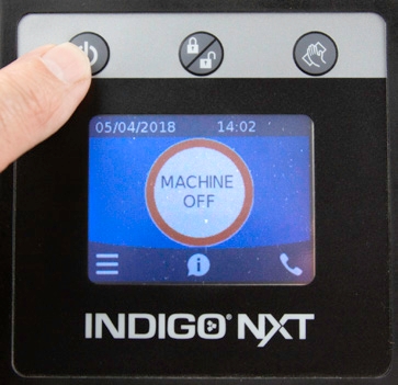 <p>Press the POWER button. After the sanitizing cycle is complete, press the power button to return the machine to making ice.</p>
