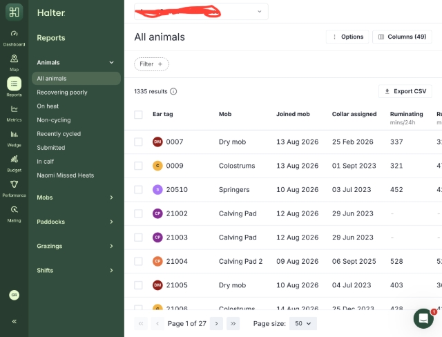 Navigate to: <a href="https://app.halter.io/farms/9a74f3f7-0696-4c09-a3bb-bf7c31cc8699/data/animals/all" target="_blank" rel="noopener noreferrer">All animals - Halter</a>