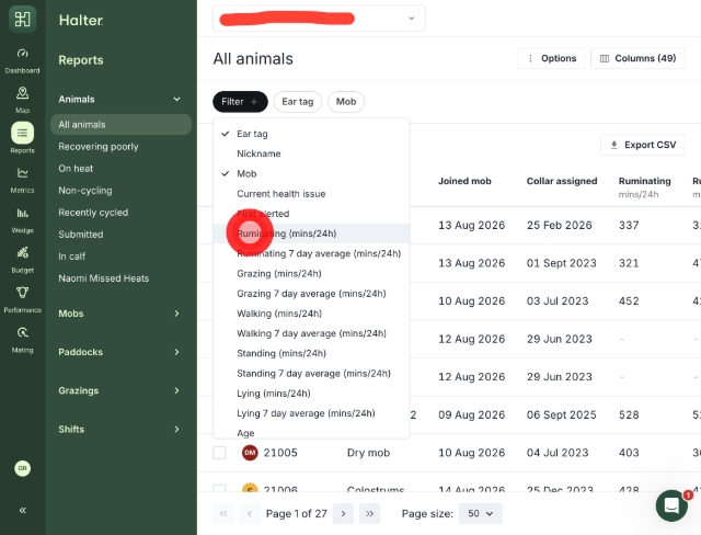 <p>Click "Ruminating (mins/24h)". Careful: "Ruminating 7 day average (mins/24h)" sits directly below it in the list — check the chip that appears reads "Ruminating (mins/24h)" before moving on.</p>
