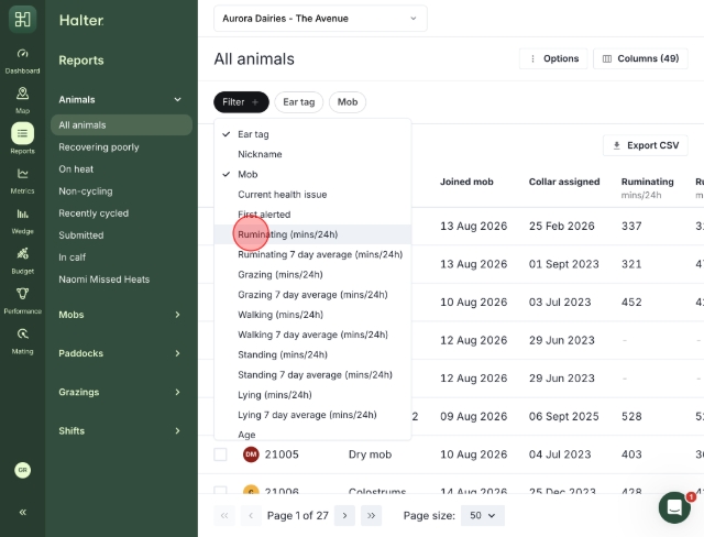<p>Click "Ruminating (mins/24h)". Careful: "Ruminating 7 day average (mins/24h)" sits directly below it in the list — check the chip that appears reads "Ruminating (mins/24h)" before moving on.</p>