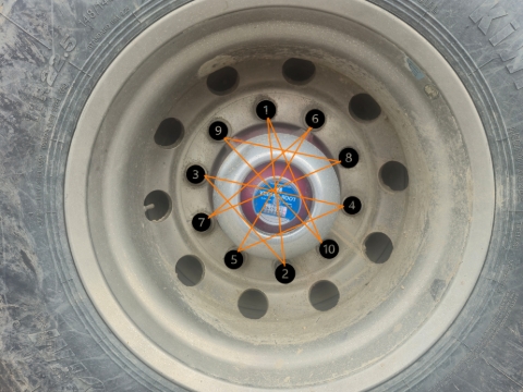 <p><strong>Tighten wheel Nuts</strong></p><p>Tighten the wheel nuts with the air gun moving in a star pattern. </p>