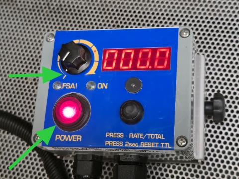<p><strong>Power up the Pump</strong></p><p></p><p>Turn the front speed dial anti-clockwise so it is on minimum</p><p>Ensure the pump is running (Power ON and Switched to Manual at the applicator)</p><p></p><p>Be careful not to touch or short any components on the PCB inside the controller</p>