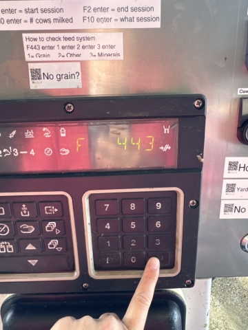 <p>Push F443 enter, 1 enter. Grain should come out of schute, into grain bin</p>